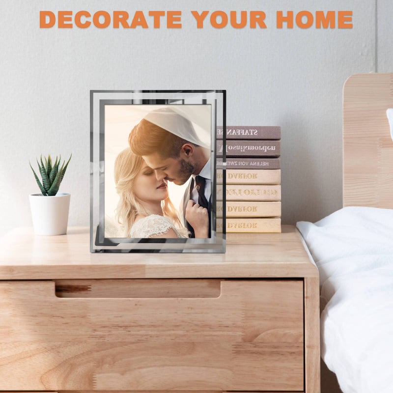 IZIDDO 8x10 Picture Frames Set of 2  Sliver Photo Frame for Tabletop  Glass Picture Frame  Horizontally or Vertically - Image 2